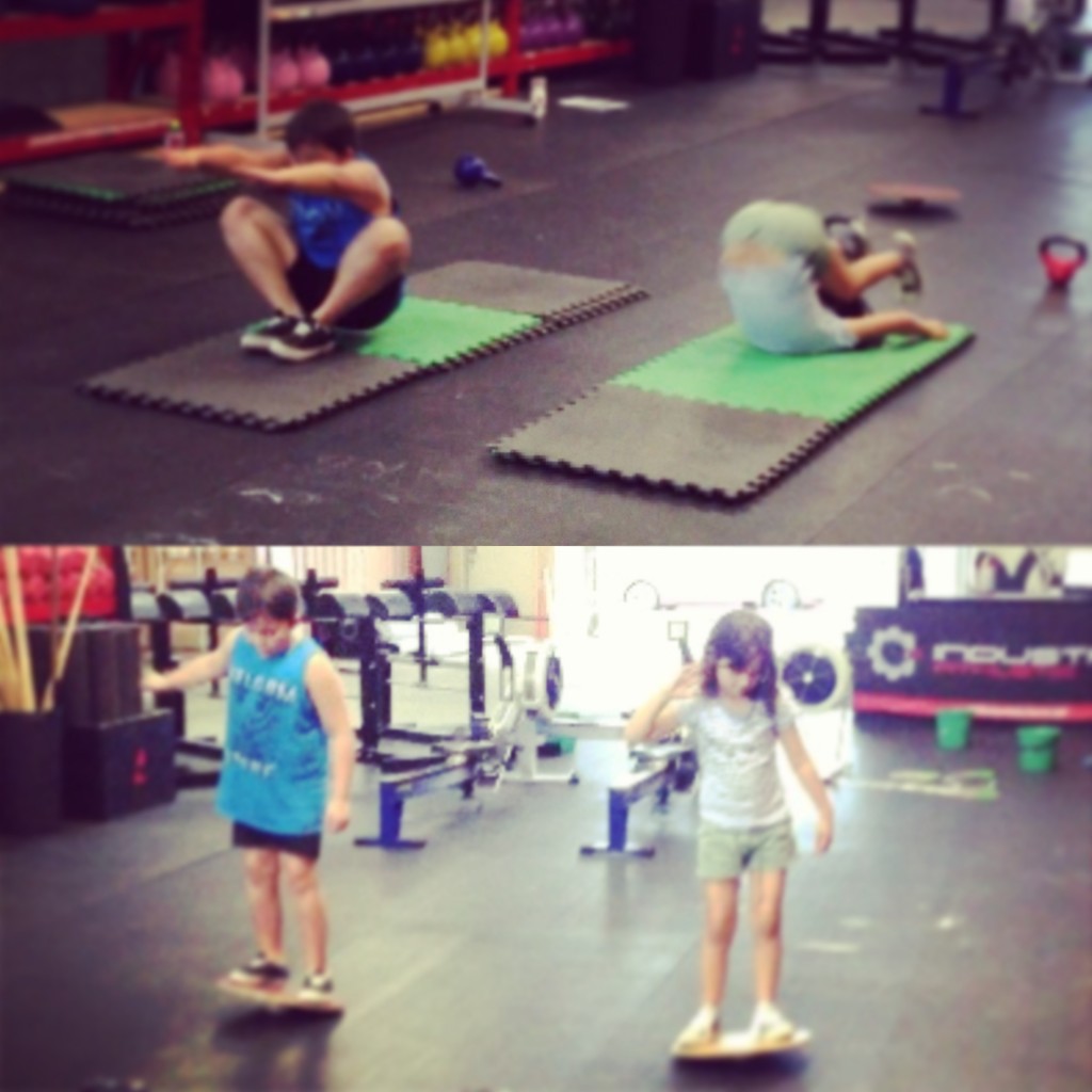 CrossFit Kids working on their balance and co-ordination.